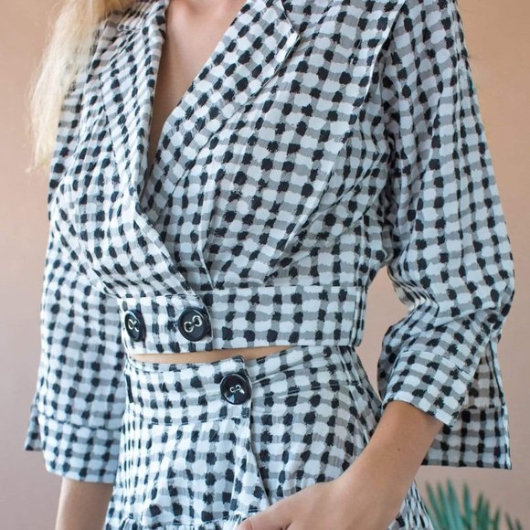 Eva Franco Black and White Checkmate Cropped Jacket - Picture 2 of 4